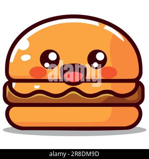 hamburger-Ikone im Kawaii-Stil über Weiß Stock Vektor