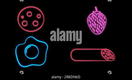 Burger und Zutaten Neon Icons in Set Kollektion für Design. Burger Cooking-Vektorsymbol, Webdarstellung. Stock Vektor