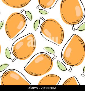 Mangolinien-Kunstmuster. Handgezeichneter Mango-Hintergrund. Nahtloses Muster mit Mango. Stock Vektor