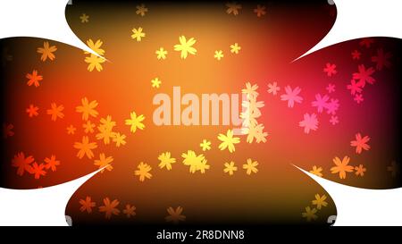 Textur aus wunderschönen festlichen runden, kosmischen, magischen, mehrfarbigen, weit entfernt leuchtenden gelben Motiven, die Blumen mit Blütenblättern und Kopierraum wirbeln o Stock Vektor