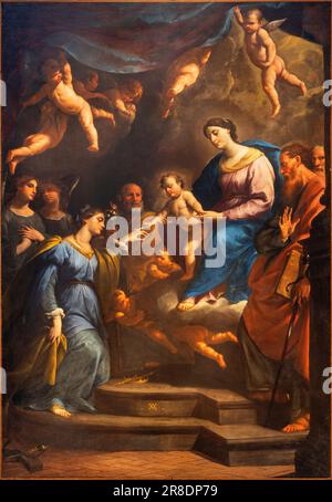 NEAPEL, ITALIEN - 23. APRIL 2023: Das Gemälde der Stigmatisierung von St. Katharina von Siena in der Kirche Basilika Santa Maria della Sanita Stockfoto
