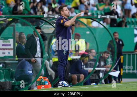 Lisboa, Portugal. 20. Juni 2023. Ramon Menezes, Trainer von Brasilien, während des Freundschaftsspiels zwischen Brasilien und Senegal am Dienstag, den 20. Juni 2023, im Estádio José Alvalade in Lissabon, Portugal. (Foto: Bruno de Carvalho) Kredit: Brazil Photo Press/Alamy Live News Stockfoto