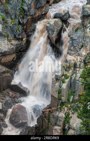 Leavitt Falls und Leavitt Meadow befinden sich auf der Ostseite des Sonora Pass in der Sierra Nevada von Kalifornien. Stockfoto