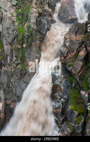 Leavitt Falls und Leavitt Meadow befinden sich auf der Ostseite des Sonora Pass in der Sierra Nevada von Kalifornien. Stockfoto