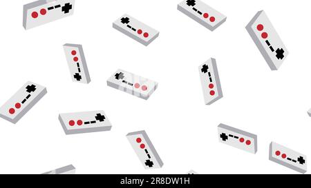 Abstrakte Textur, nahtloses Muster von den stumpfen isometrischen volumetrischen Joysticks, Manipulatoren mit Knöpfen für Computervideospiele und Spiele-Contras Stock Vektor