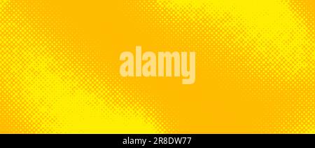 Gelber Halbtonhintergrund. Retro-Comic-Kornstruktur. Verpixelte Punkte, Cartoon-Tapete. Pop-Art-Farbverlauf. Vektorhintergrund. Stock Vektor
