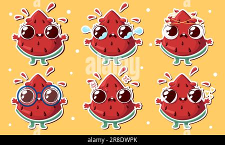 Vektordarstellung von Wassermelonen-Aufklebern Stock Vektor