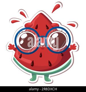 Vektordarstellung eines Wassermelonen-Charakters mit niedlichem Ausdruck, cool, lustig, Wassermelone isoliert, Cartoon Stock Vektor