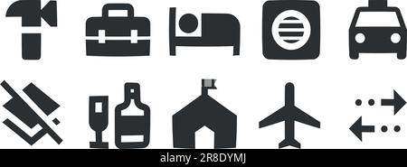 Set mit 10 Symboldarstellungen. Kreative Unternehmenslösungen – Symbolsatz. Umreißen Sie isolierte Zeichen. Für Mobilgeräte und Web. Große UI-Symbolgruppe. UI und UX Stock Vektor