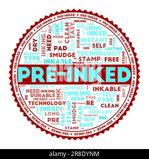 Vorgedrucktes Wortbild. Vorgedrucktes Konzept mit Wortwolken und rundem Text. Schöne Farben und Grunge-Textur. Fantastische Vektor-Illustration. Stock Vektor