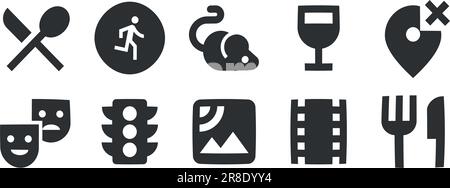 Set mit 10 Symboldarstellungen. Moderne Symbole mit dünnen Linien. Einfacher Satz. Für Mobilgeräte und Web. Dünn gefüllte Symbolpakete. UI und UX Stock Vektor