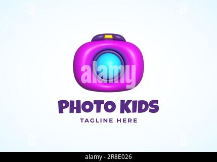 Aufgeblasene 3D Photo Kids Abstract Vector Logo-Vorlage. Konzeptschild Für Farbkamera. Fotokamera-Emblem isoliert Stock Vektor