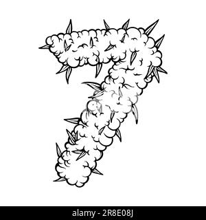 Cannabisblatt Nummer sieben Buchstaben Unkrauteffekt Illustrationen monochrome Vektorbilder für Ihre Arbeit Logo, Merchandise-T-Shirt, Aufkleber und Stockfoto
