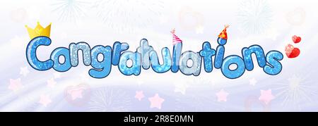 Kreatives, glänzendes Wort Herzlichen Glückwunsch. Werbebanner für den Außenbereich. Netzwerk-Poster. Grafikidee für Animationen. Glitzernde Buchstaben. Symbolgruppe. Weihnachtskarte Stock Vektor