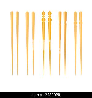Essstäbchen Set einfache handgezeichnete Vektorzeichnung, traditionelle japanische, chinesische und asiatische Holzstäbchen zum Essen von Gerichten der östlichen Küche und Sushi, detailliertes Designelement Stock Vektor