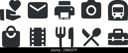 Set mit 10 Symboldarstellungen. Collection mit Zeilensymbolen. Moderner Trend im Stil. Lineare Symbole festgelegt. Dünn gefüllte Symbolpakete. Vektordarstellung Stock Vektor