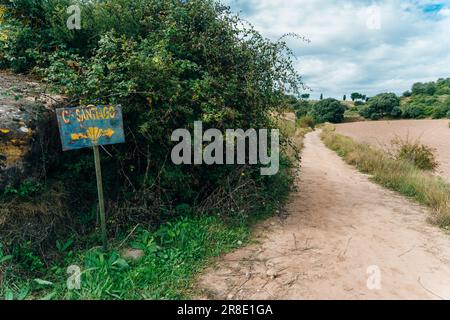 NAVARRE, SPANIEN - 2022. OKTOBER Pilger auf französischem Weg Camino Frances nach Santiago de Compostela. Hochwertiges Foto Stockfoto