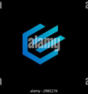 Logo-Design Grafikkonzept kreativ Abstraktes Premium-freies Vektormaterial E- oder CE-Schriftart auf sechseckigem Negativbereich. Bezieht sich auf das Typografie-Monogramm Stock Vektor