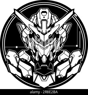 mecha-Symbol in einem Kreis in Schwarz über Weiß Stock Vektor