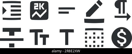 Satz von 10 Symbolen Texteditor. Vektorsammlung dünne Linie Web-Symbol. Symbol "Qualität festlegen". Lineare Symbole festgelegt. Große UI-Symbolgruppe. UX-BENUTZEROBERFLÄCHE Stock Vektor