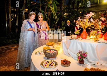 BRÜSSEL - 20./06./2023, König Willem-Alexander und Königin Maxima sowie der belgische König Philippe und Königin Mathilde besuchen den Wintergarten nach dem Staatsbankett im Schloss Laeken am ersten Tag des Staatsbesuchs in Belgien. Das königliche Paar wird das Land auf Einladung des belgischen Königs Philippe und Königin Mathilde besuchen und neben Brüssel auch Waterloo, Leuven und Antwerpen besuchen. ANP POOL PATRICK VAN KATWIJK niederlande raus - belgien raus Stockfoto