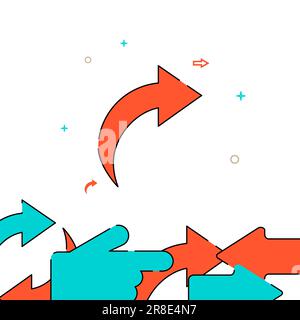 Gebogener gebogener Pfeil zeigt auf das Vektorsymbol der gefüllten rechten Linie, einfache Illustration, zugehöriger unterer Rand. Stock Vektor