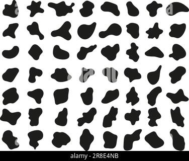 BLOB-Maskenformen. Einzigartige abstrakte flüssige Formen, organischer schwarzer Hintergrund und zufällige Designelemente. Einfache asymmetrische Flecken, schwarze Flecken Stock Vektor
