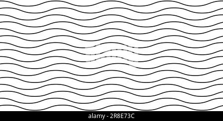 Wellenlinien nahtloses Muster. Schwarz-weiße Streifen mit sich wiederholendem Hintergrund. Wellige horizontale Wellenstruktur. Einfache, gekrümmte, lineare Tapete. Textil- und Stoffmuster-Designvorlage. Vektor Stock Vektor