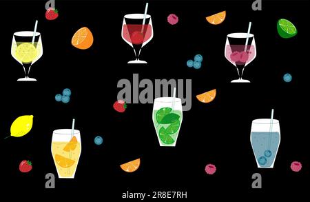 Vektormuster. Sommercocktails. Helle tropische Zitrusfrüchte-Beeren. EPS10-Vektor. Stock Vektor