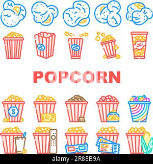 Popcorn-Food-Snack-Kinosymbole setzen den Vektor Stock Vektor