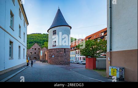 HEIDELBERG, BADEN-WÜRTTEMBERG, DEUTSCHLAND - CIRCA MAI 2023: Die Marstallstraße der Stadt Heidelberg, Deutschland. Stockfoto