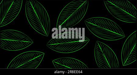 Vektor abstrakter Hintergrund hellgrüne Neonblätter auf schwarzem Hintergrund. EPS10 Stock Vektor