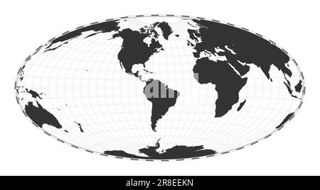 Vector-Weltkarte. Aitoff-Projektion. Geografische Karte mit Breiten- und Längengraden. Zentriert auf 60deg E-Längengrad. Vektor-Illustration Stock Vektor