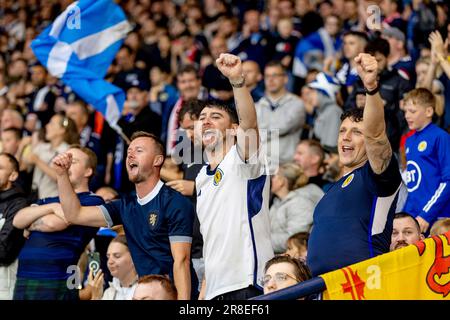 Glasgow, Großbritannien. 20. Juni 2023. Schottland-Fans während der UEFA EURO 2024 Quaiifying Scotland V Georgia im Hampden Park Stadium am Dienstag, den 20. Juni 2023 (Foto: Alan Rennie/SportPix/Sipa USA) Guthaben: SIPA USA/Alamy Live News Stockfoto