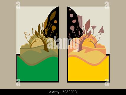Set mit abstraktem natürlichen Wandbild-Vektorhintergrund. Abstraktes Design für Wandmalereien, Leinwanddrucke, Poster, Inneneinrichtung, instagram-Geschichten Stock Vektor