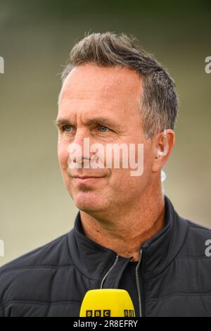 Ehemaliger englischer Cricket-Kapitän Michael Vaughan während des LV= Insurance Ashes First Test Series Day 5 England gegen Australien in Edgbaston, Birmingham, Großbritannien, 20. Juni 2023 (Foto: Craig Thomas/News Images) Stockfoto