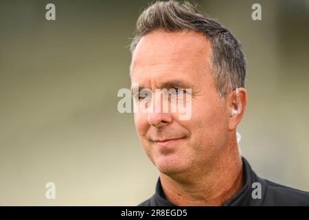 Ehemaliger englischer Cricket-Kapitän Michael Vaughan während des LV= Insurance Ashes First Test Series Day 5 England gegen Australien in Edgbaston, Birmingham, Großbritannien, 20. Juni 2023 (Foto von Craig Thomas/News Images) in , am 6.20.2023. (Foto: Craig Thomas/News Images/Sipa USA) Stockfoto