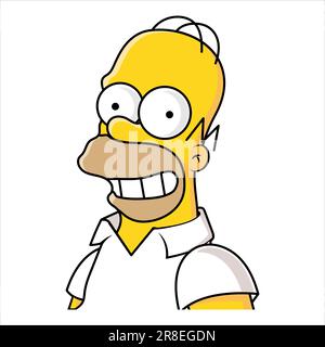 Homer-Simpson-Zeichentrickfigur isoliert auf weißem Hintergrund Stock Vektor