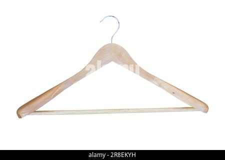 Holzbügel für isolierte Kleidung auf weißem Hintergrund Stockfoto