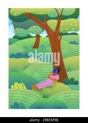 Poster mit entspannter Frau Stock Vektor