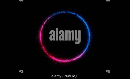 Leuchtender Neonring im Gras im Dunkeln. 3D-Rendern Stockfoto