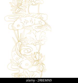 Orientalische Fische und Lotusmuster. Traditioneller chinesischer und japanischer Hintergrund. Stock Vektor