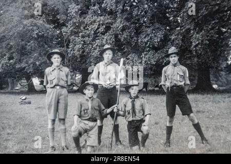 Gruppe von Pfadfindern in Uniform, etwa 1950, England, Großbritannien Stockfoto