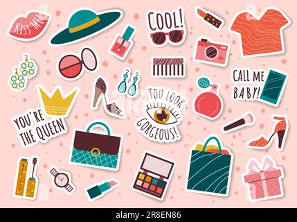 Vector Bundle aus flacher Kleidung, Taschen, Accessoires. Stock Vektor