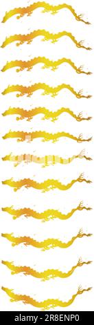 Goldene Silhouette mit Drachen (Schlange), die am Himmel fliegt, Silvester Postkartenmaterial für das Jahr des Drachen 2024, Vektor-Illustration Stock Vektor