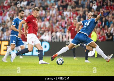 Oslo, Norwegen. 20. Juni 2023. Alexander Sorloth (19) aus Norwegen wurde während des Qualifikationsspiels UEFA Euro 2024 zwischen Norwegen und Zypern im Ullevaal Stadion in Oslo gesehen. (Foto: Gonzales Photo/Alamy Live News Stockfoto