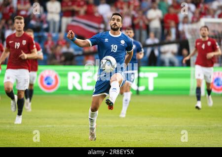 Oslo, Norwegen. 20. Juni 2023. Kostas Laifis (19) aus Zypern während des Qualifikationsspiels UEFA Euro 2024 zwischen Norwegen und Zypern im Ullevaal Stadion in Oslo. (Foto: Gonzales Photo/Alamy Live News Stockfoto