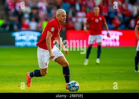 Oslo, Norwegen, 20. Juni 2023. Norwegens Julian Ryerson im UEFA Euro 2024 Qualifier zwischen Norwegen und Zypern im Ullevål-Stadion in Oslo Credit: Frode Arnesen/Alamy Live News Stockfoto