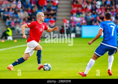 Oslo, Norwegen, 20. Juni 2023. Norwegens Julian Ryerson im UEFA Euro 2024 Qualifier zwischen Norwegen und Zypern im Ullevål-Stadion in Oslo Credit: Frode Arnesen/Alamy Live News Stockfoto