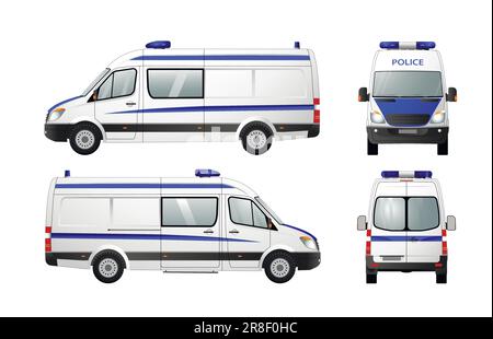 Vektorbild eines Polizei-Minibusses. Modell für die Fahrzeugmarke. Stock Vektor